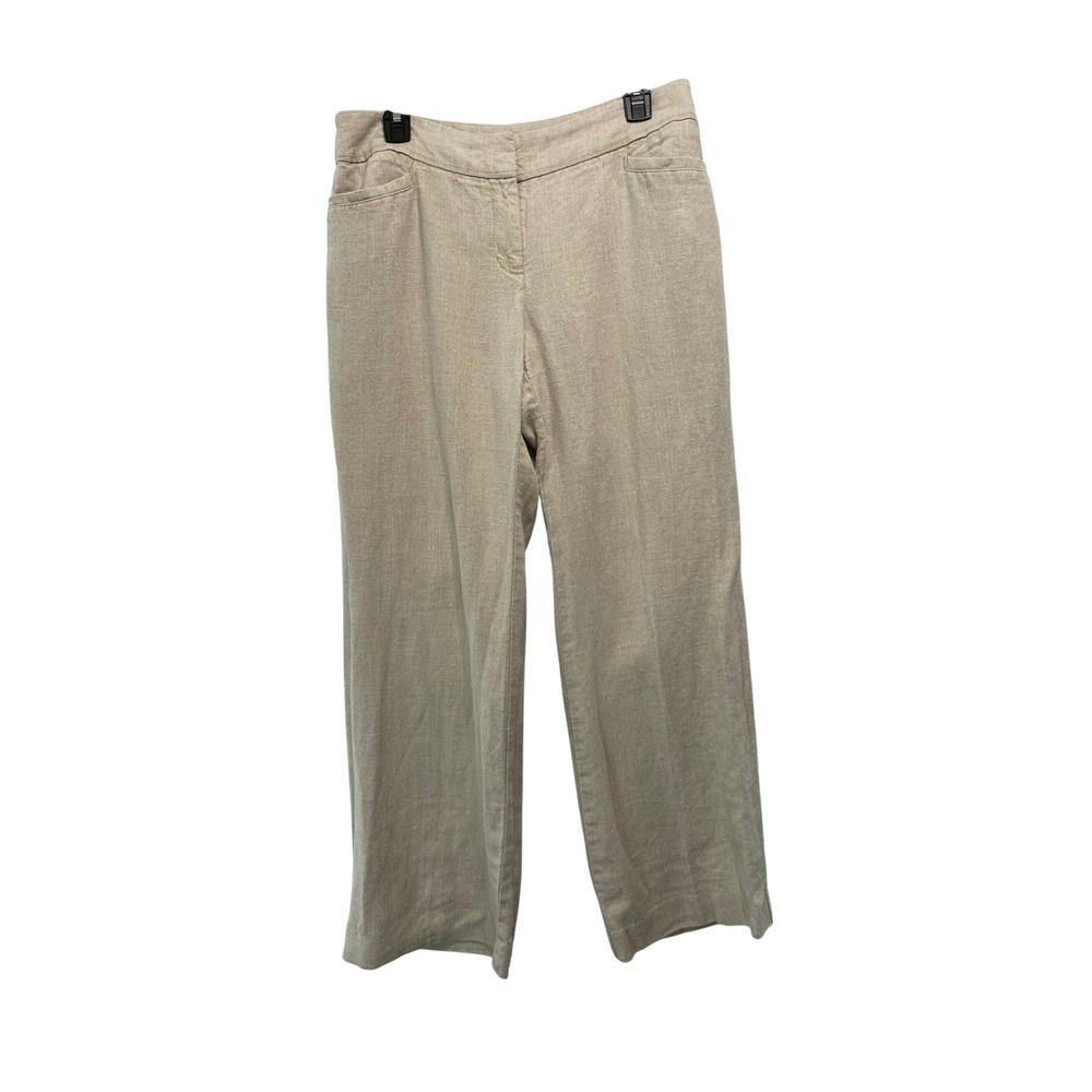 Ann Taylor LOFT Julie Trouser Women 10P Beige Linen Wide Leg Petite Pants Pocket